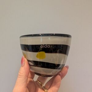 Striped Ceramic Bowl - Black, White, Yellow